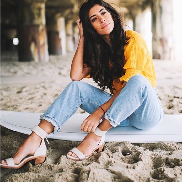 Frye White Brielle Zip Wood Block Genuine Leather Casual Ankle Sandals/Heels - Picture 16 of 16